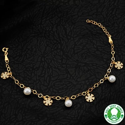 İnci Kartanesi Altın Kaplamalı 925 Ayar Gümüş Bayan Bileklik