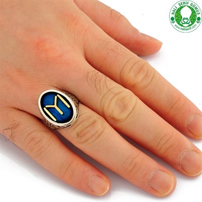 IYI Diriliş Kayı Boyu Sancağı Oval 925 Ayar Gümüş Erkek Yüzük