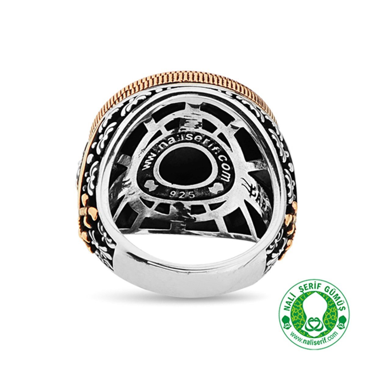 Kabartma Kılınç Kol İşlemeli Yeşil Mineli Tılsımlı Barbaroslar Mührü Süleyman Gümüş Erkek Yüzük
