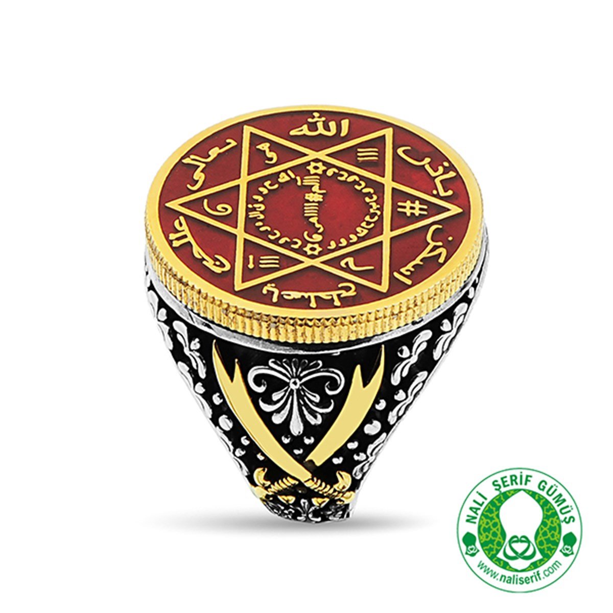 Kabartma Zülfikar Kılınç İşlemeli Bordo Mineli Tılsımlı Barbaroslar Mührü Süleyman Gümüş Erkek Yüzük