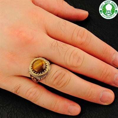 Kaplan Gözü Taşlı 925 Ayar Gümüş Erkek Yüzüğü