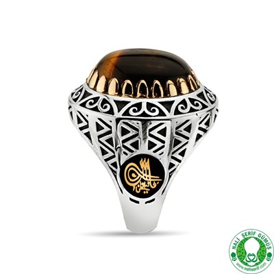 Kaplan Gözü Taşlı 925 Ayar Gümüş Erkek Yüzük