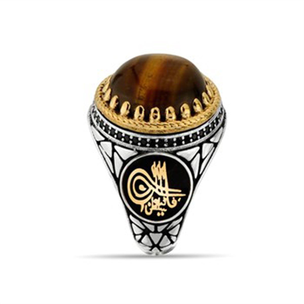 Kaplan Gözü Taşlı 925 Ayar Gümüş Erkek Yüzüğü