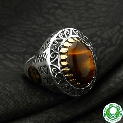 Kaplan Gözü Taşlı 925 Ayar Gümüş Erkek Yüzük