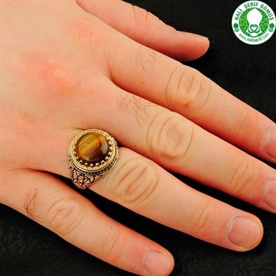 Kaplan Gözü Taşlı 925 Ayar Gümüş Erkek Yüzük