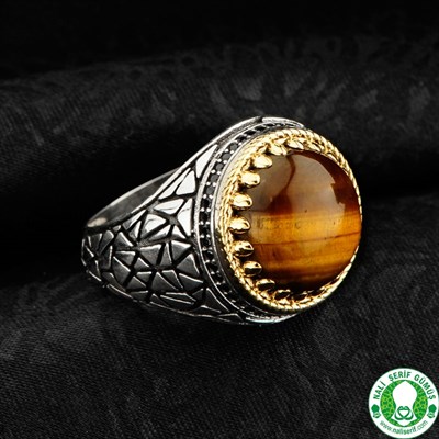 Kaplan Gözü Taşlı 925 Ayar Gümüş Erkek Yüzük