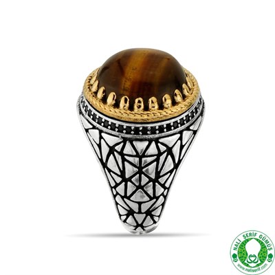 Kaplan Gözü Taşlı 925 Ayar Gümüş Erkek Yüzük