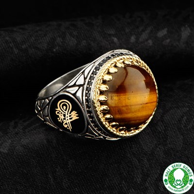 Kaplan Gözü Taşlı 925 Ayar Gümüş Erkek Yüzüğü