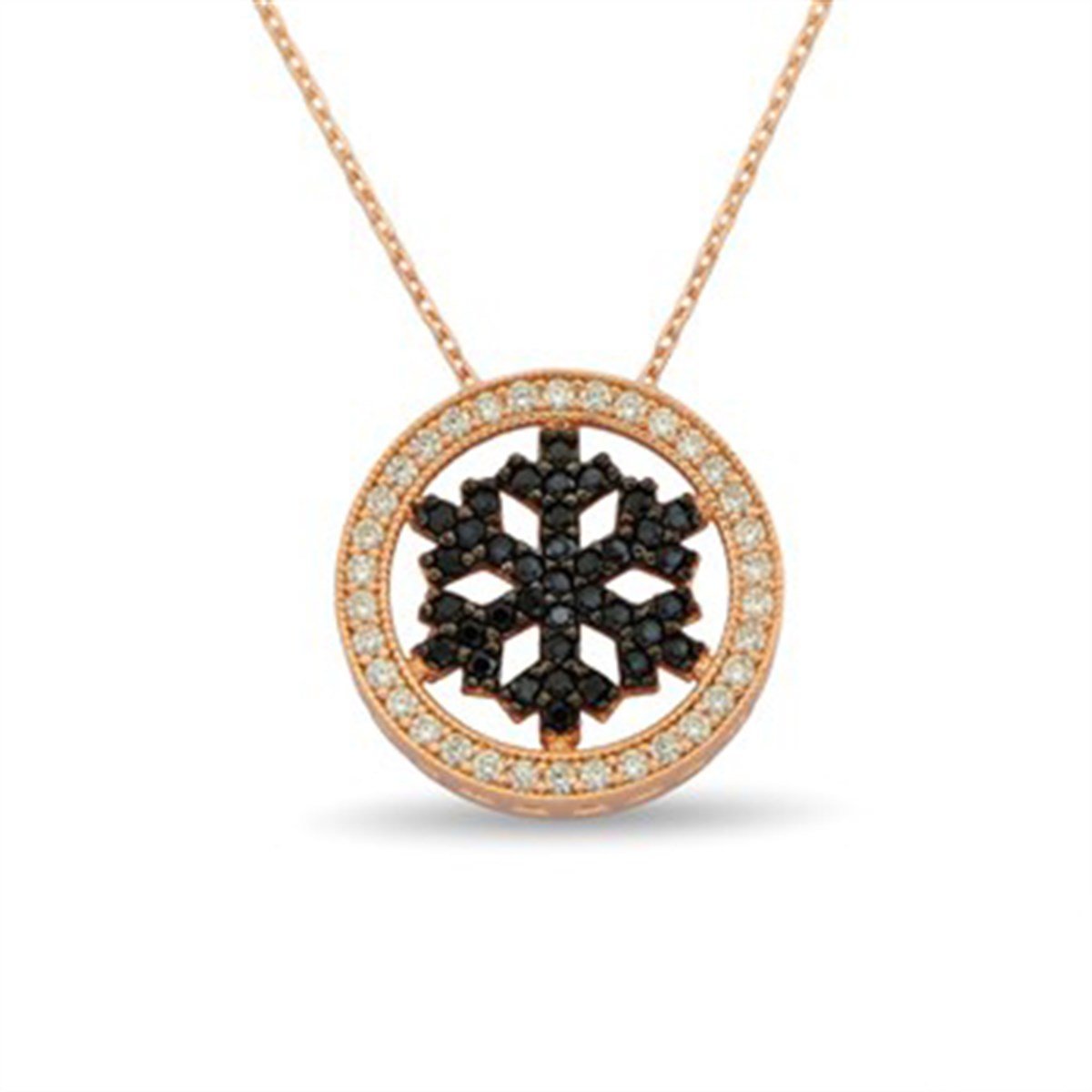 Kar Tanesi Zirkon Taşlı Roz Kaplamalı 925 Ayar Gümüş Bayan Kolye