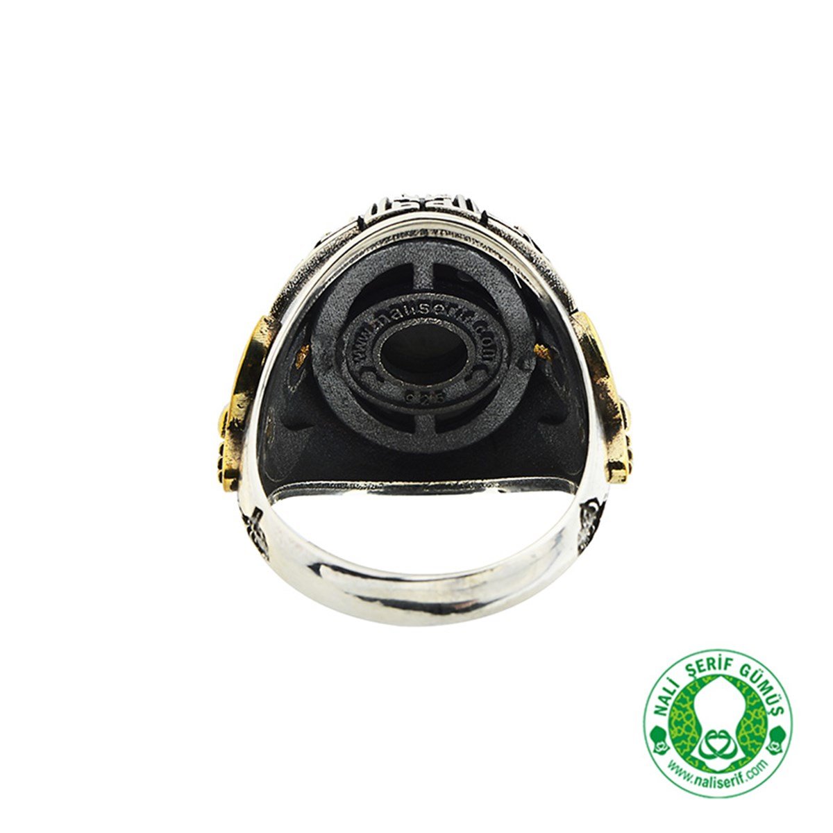 Kılınç Tuğra Kol İşlemeli Kûfi Kelime-i Tevhid Kabartma Yazılı Bordo Akik Taşlı 925 Ayar Gümüş Erkek Yüzük