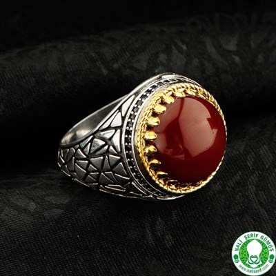 Kırmızı Akik Taşlı 925 Ayar Gümüş Erkek Yüzük