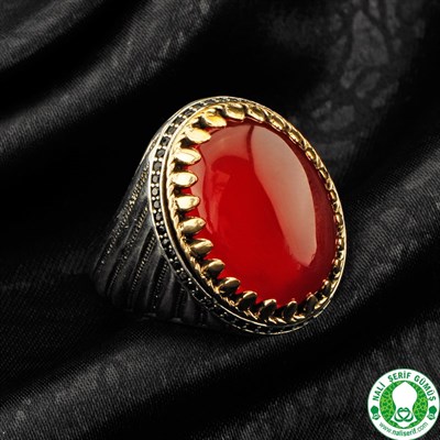 Kırmızı Akik Taşlı 925 Ayar Gümüş Erkek Yüzüğü