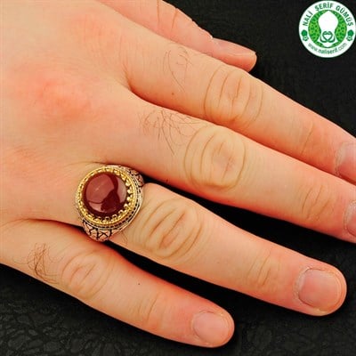 Kırmızı Akik Taşlı 925 Ayar Gümüş Erkek Yüzük