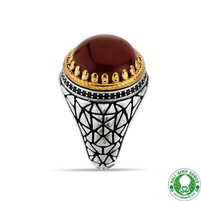 Kırmızı Akik Taşlı 925 Ayar Gümüş Erkek Yüzük