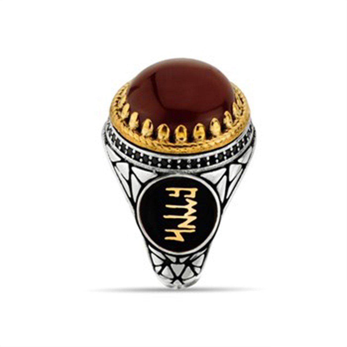 Kırmızı Kapşonlu Akik Taşlı 925 Ayar Gümüş Erkek Yüzük