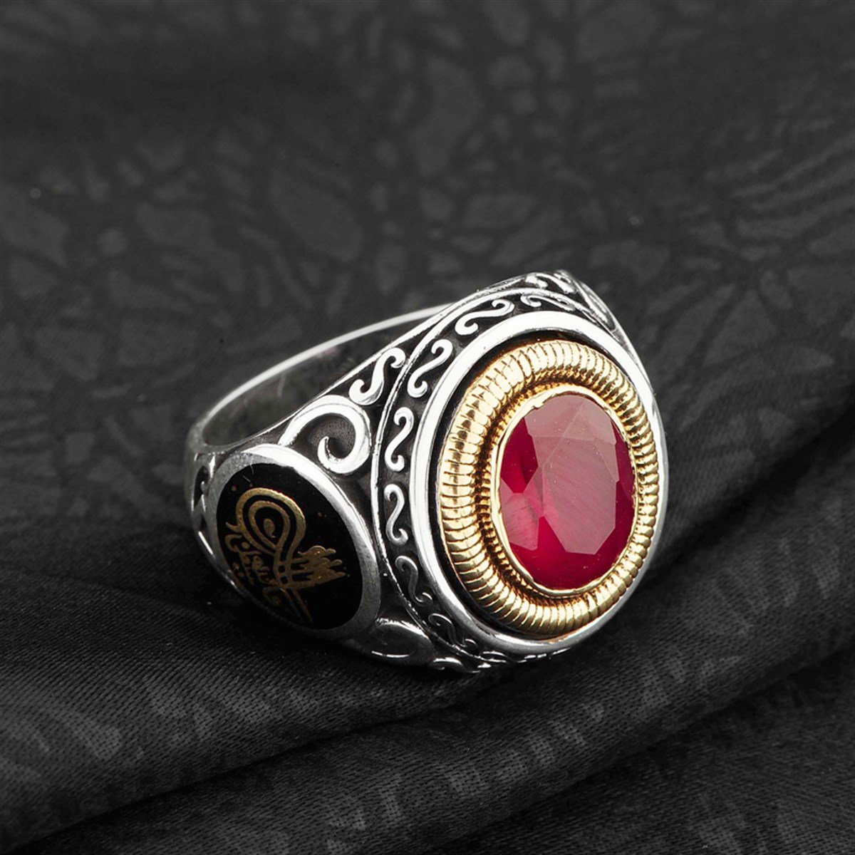 Kristal Kesim Kök Yakut Taşlı 925 Ayar Gümüş Erkek Yüzük