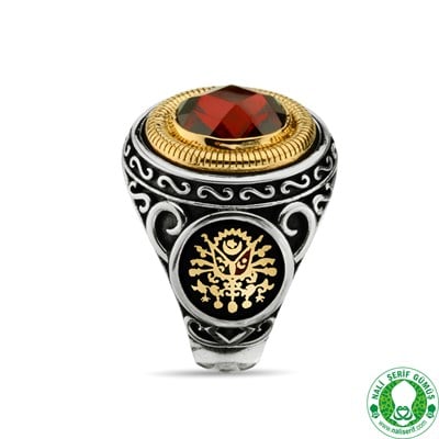 Kristal Kesim Taşlı Kırmızı 925 Ayar Gümüş Erkek Yüzük