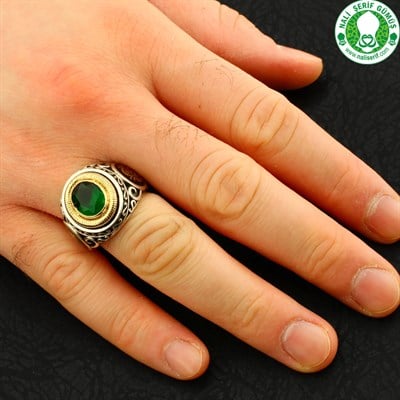 Kristal Kesim Zümrüt Yeşil Taşlı 925 Ayar Gümüş Erkek Yüzük