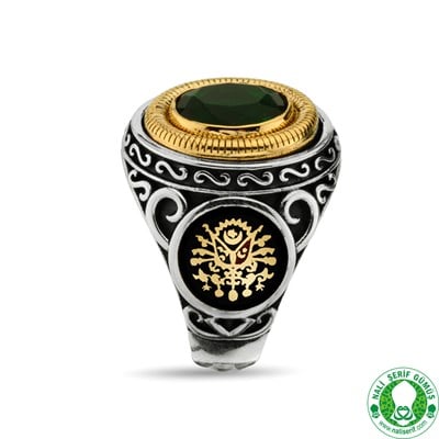 Kristal Kesim Zümrüt Yeşil Taşlı 925 Ayar Gümüş Erkek Yüzük