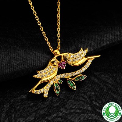Kuş Altın Kaplamalı 925 Ayar Gümüş Bayan Kolyesi