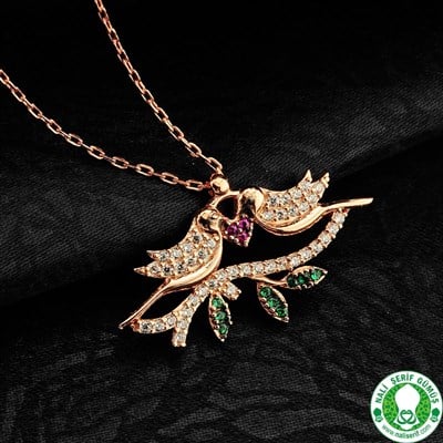 Kuş Roz Kaplamalı 925 Ayar Gümüş Bayan Kolyesi