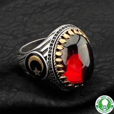 Lal Kırmızı Oval Taşlı 925 Ayar Gümüş Erkek Yüzük