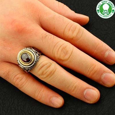 Lal Kırmızı Taşlı 925 Ayar Gümüş Erkek Yüzük