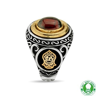 Lal Kırmızı Taşlı 925 Ayar Gümüş Erkek Yüzük