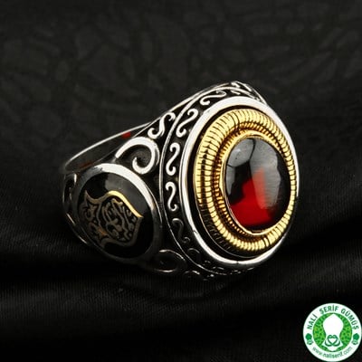 Lal Kırmızı Taşlı 925 Ayar Gümüş Erkek Yüzük