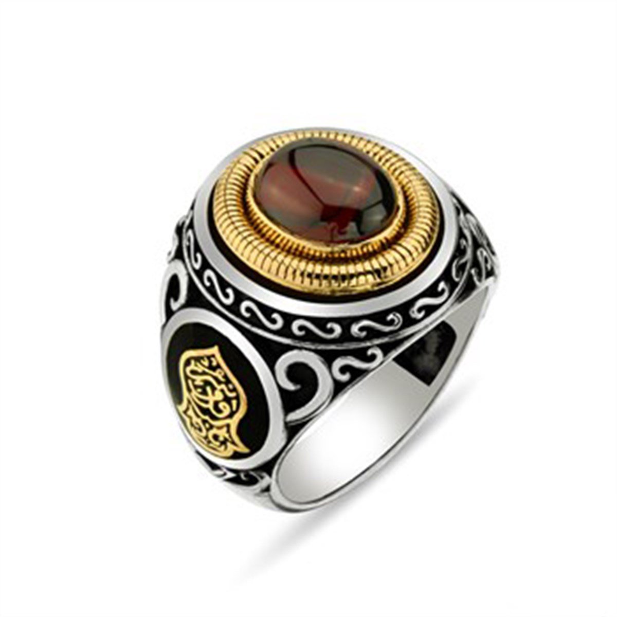 Lal Kırmızı Taşlı 925 Ayar Gümüş Erkek Yüzük