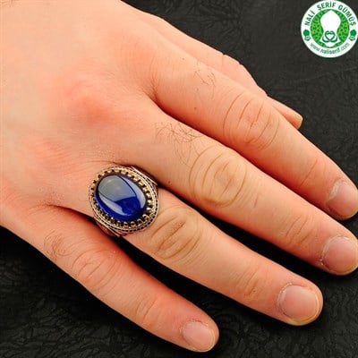 Lal Safir Mavi Taşlı 925 Ayar Gümüş Erkek Yüzüğü