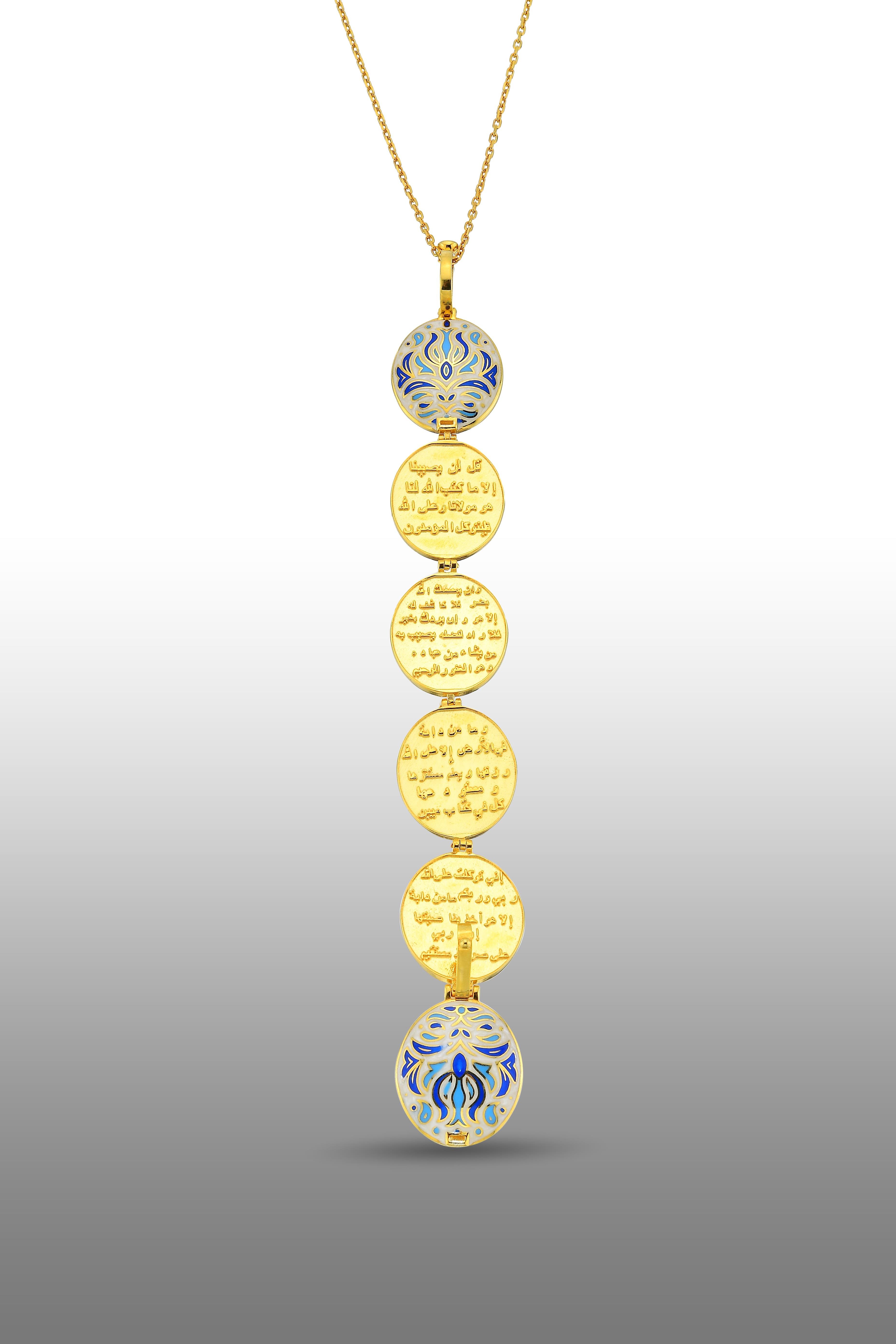 Motifli Lale İşlemeli İçinde Hz. Ali'nin (ra) İşaret Ettiği 7 Ayet Bulunan 925 Ayar Gümüş Bayan Kolyesi