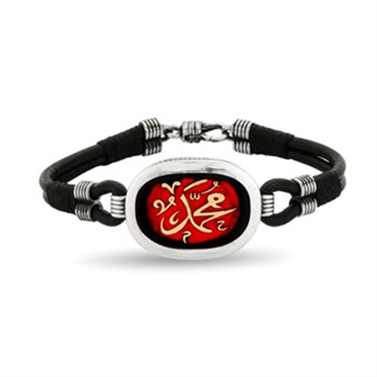 Muhammed Yazılı 925 Ayar Gümüş Deri Erkek Bileklik