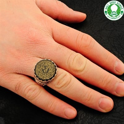 Mührü Süleyman El Yazması Akik Taşlı Nazar Dualı 925 Ayar Gümüş Erkek Yüzük