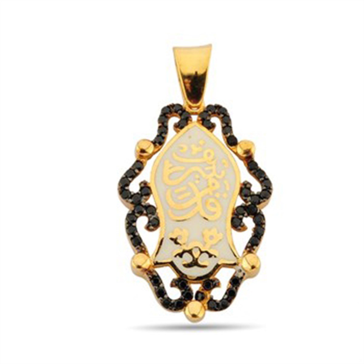 Nali Şerif Kademi Şerif Beyaz Mineli Oniks Taşlı Altın Kaplamalı Güverseli Kolye Ucu