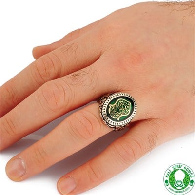 Nali Şerif Kademi Şerif Yeşil 925 Ayar Gümüş Erkek Yüzük