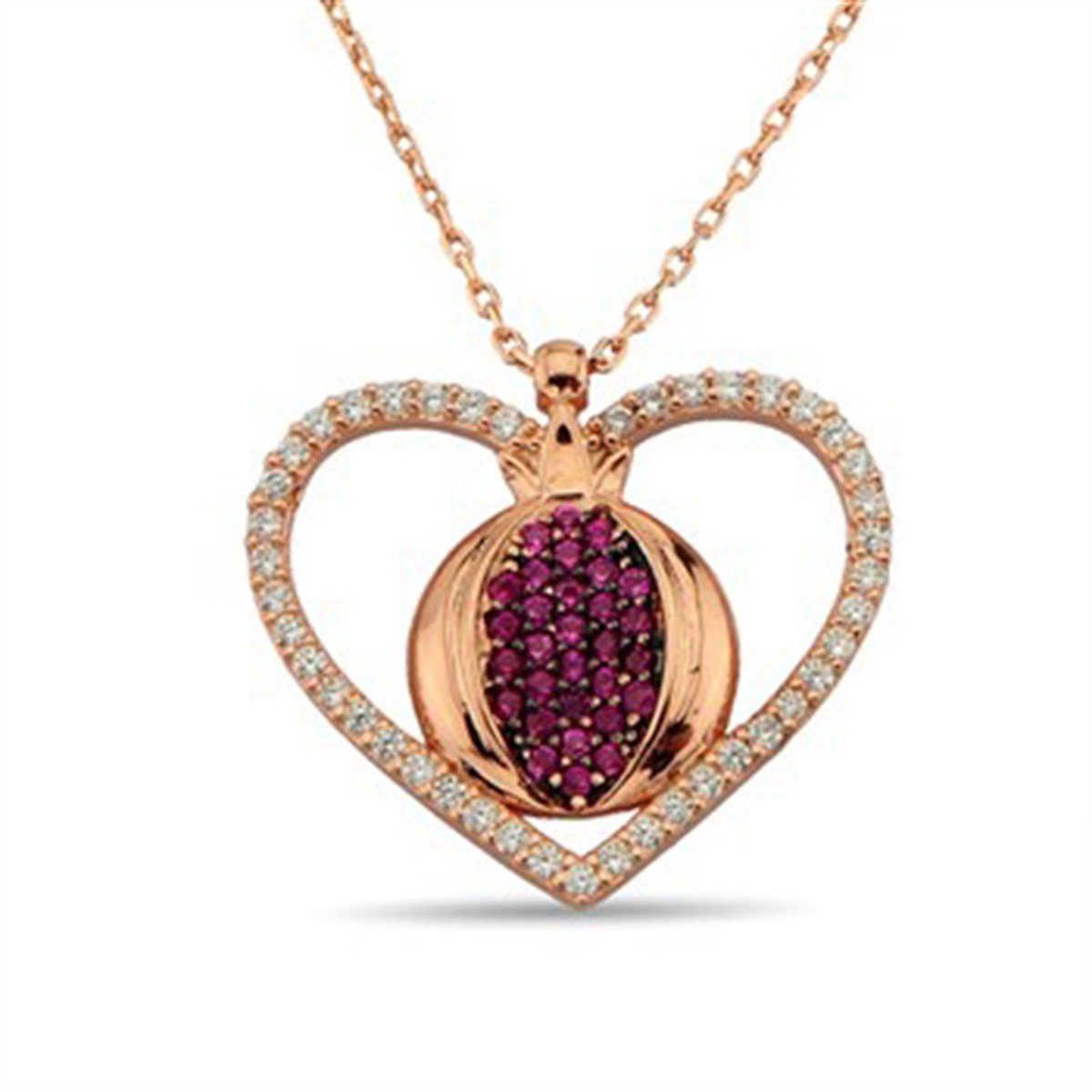 Nar Kapli Roz Kaplamalı 925 Ayar Gümüş Bayan Kolyesi