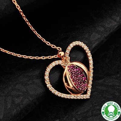 Nar Kapli Roz Kaplamalı 925 Ayar Gümüş Bayan Kolyesi