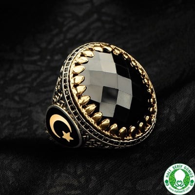 Onxy Siyah Taşlı Kristal Kesimli 925 Ayar Gümüş Erkek Yüzük