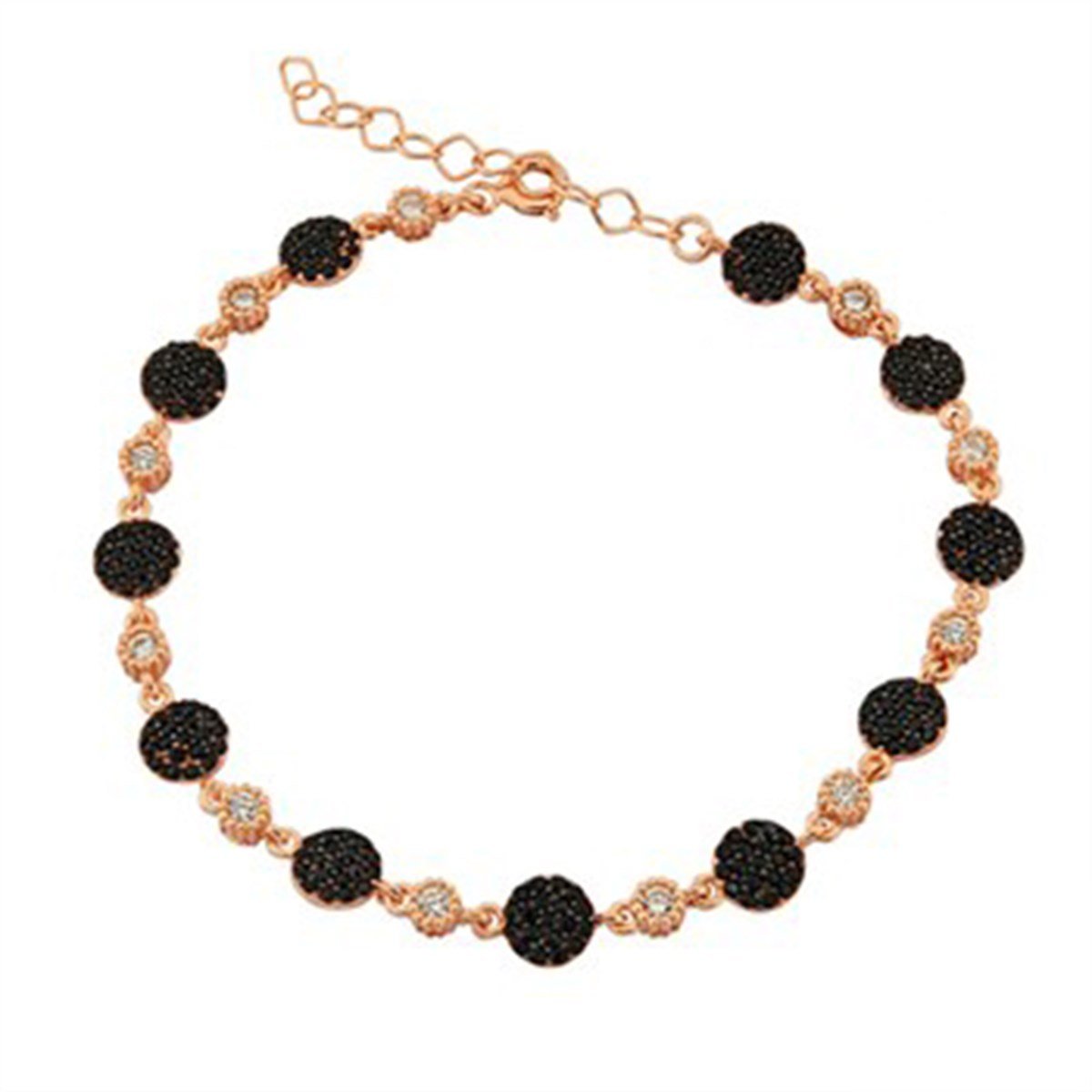 Onxy Siyah taşlı Roz Kaplamalı 925 Ayar Gümüş Bayan Bileklik