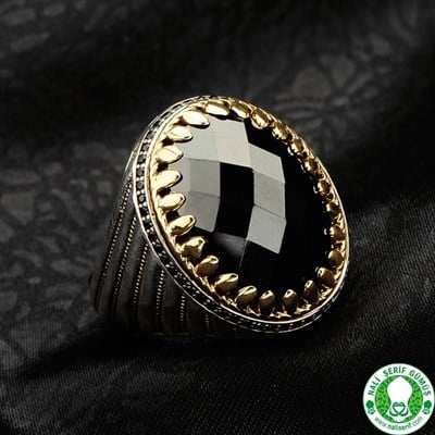 Onxy Zirkon Taşlı Kristal Kesimli 925 Ayar Gümüş Erkek Yüzük