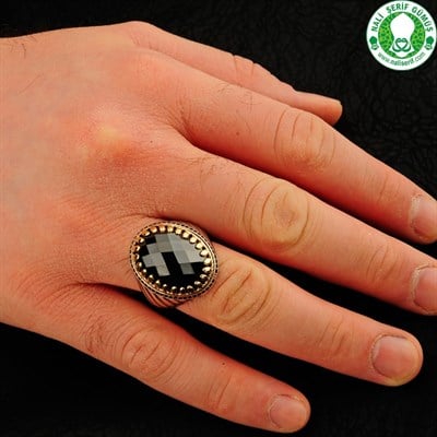 Onxy Zirkon Taşlı Kristal Kesimli 925 Ayar Gümüş Erkek Yüzük