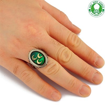 Osmanlı Sancağı Yeşil Üç Hilal 925 Ayar Gümüş Erkek Yüzük