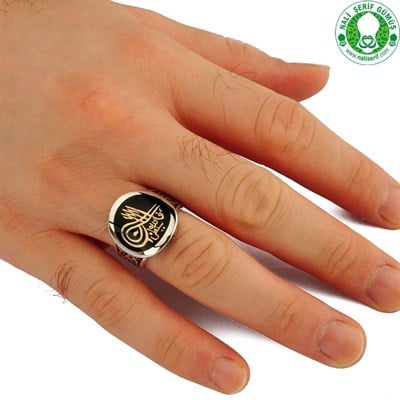 Osmanlı Tuğralı Yuvarlak 925 Ayar Gümüş Erkek Yüzük