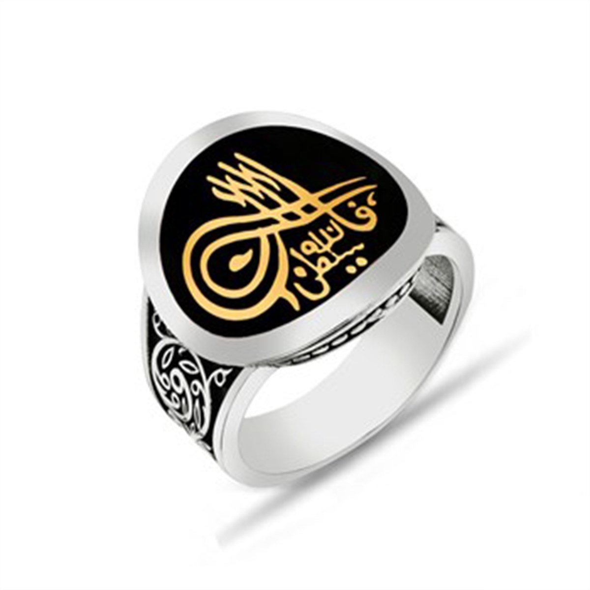 Osmanlı Tuğralı Yuvarlak 925 Ayar Gümüş Erkek Yüzük