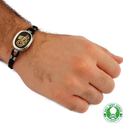 Osmanlı Tuğrası 925 Ayar Gümüş Deri Erkek Bileklik