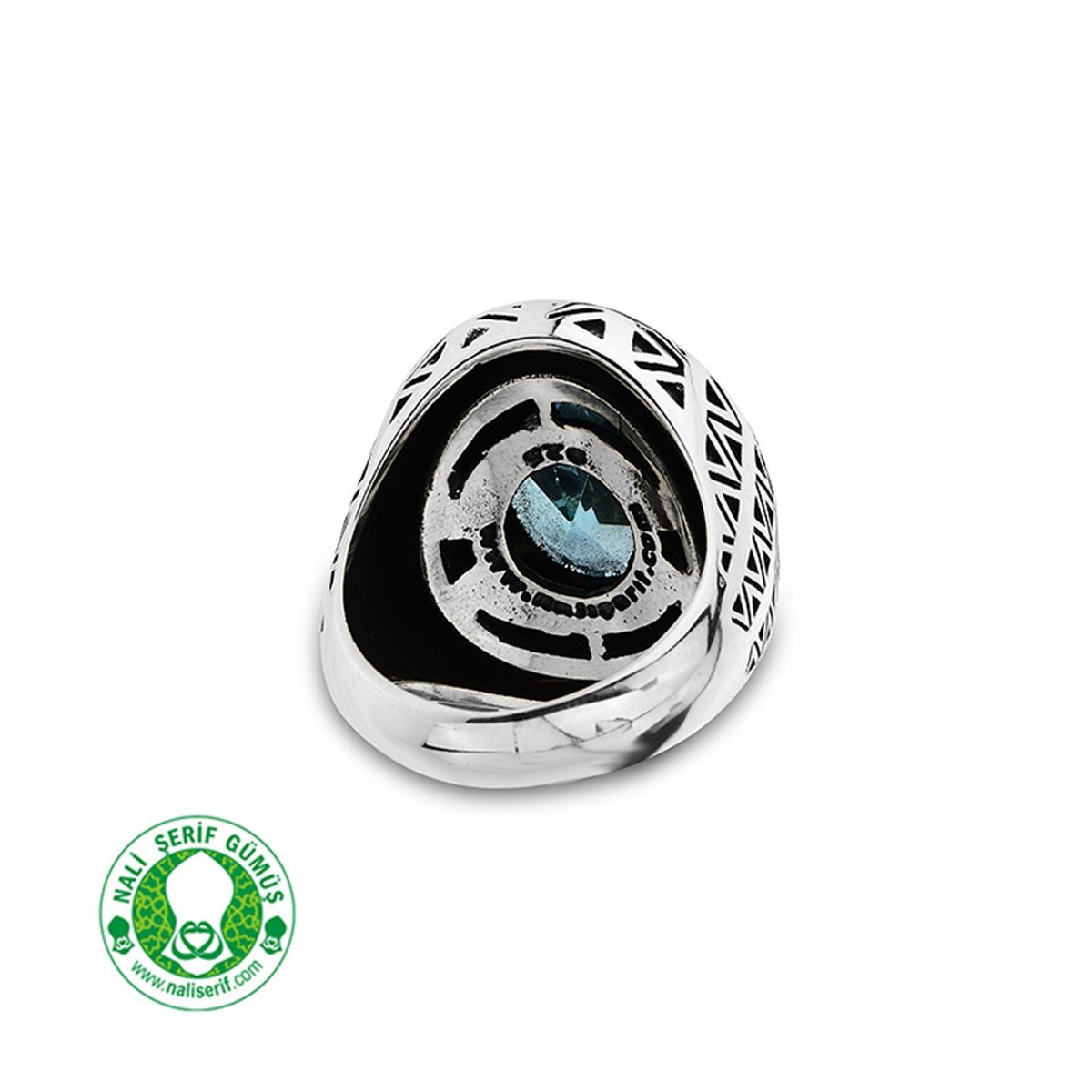 Oval Kasalı Akuamarin Taşlı Barbaros Hayreddin 925 Ayar Gümüş Erkek Yüzük