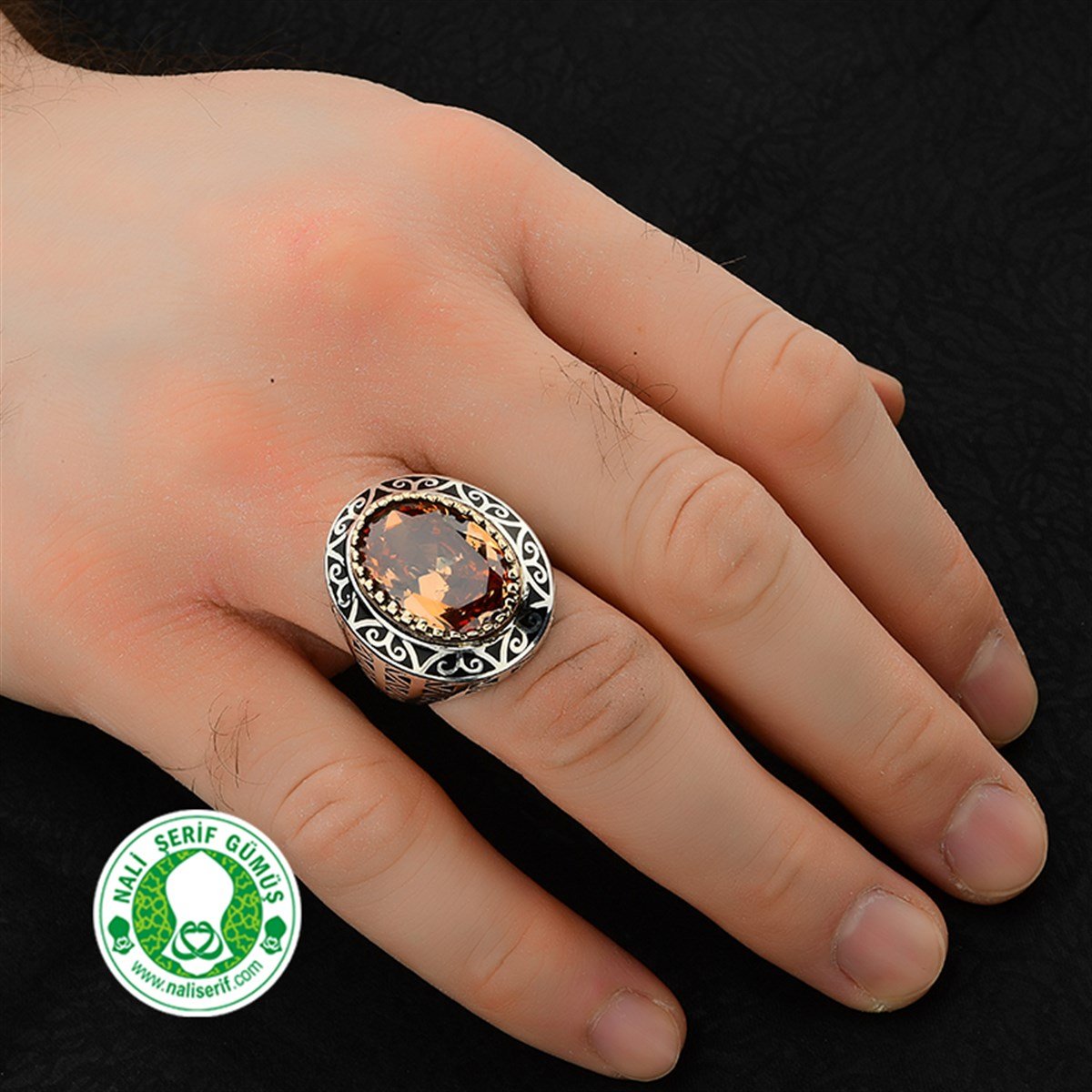 Oval Kasalı Strin Taşlı Salih reis 925 Ayar Gümüş Erkek Yüzük