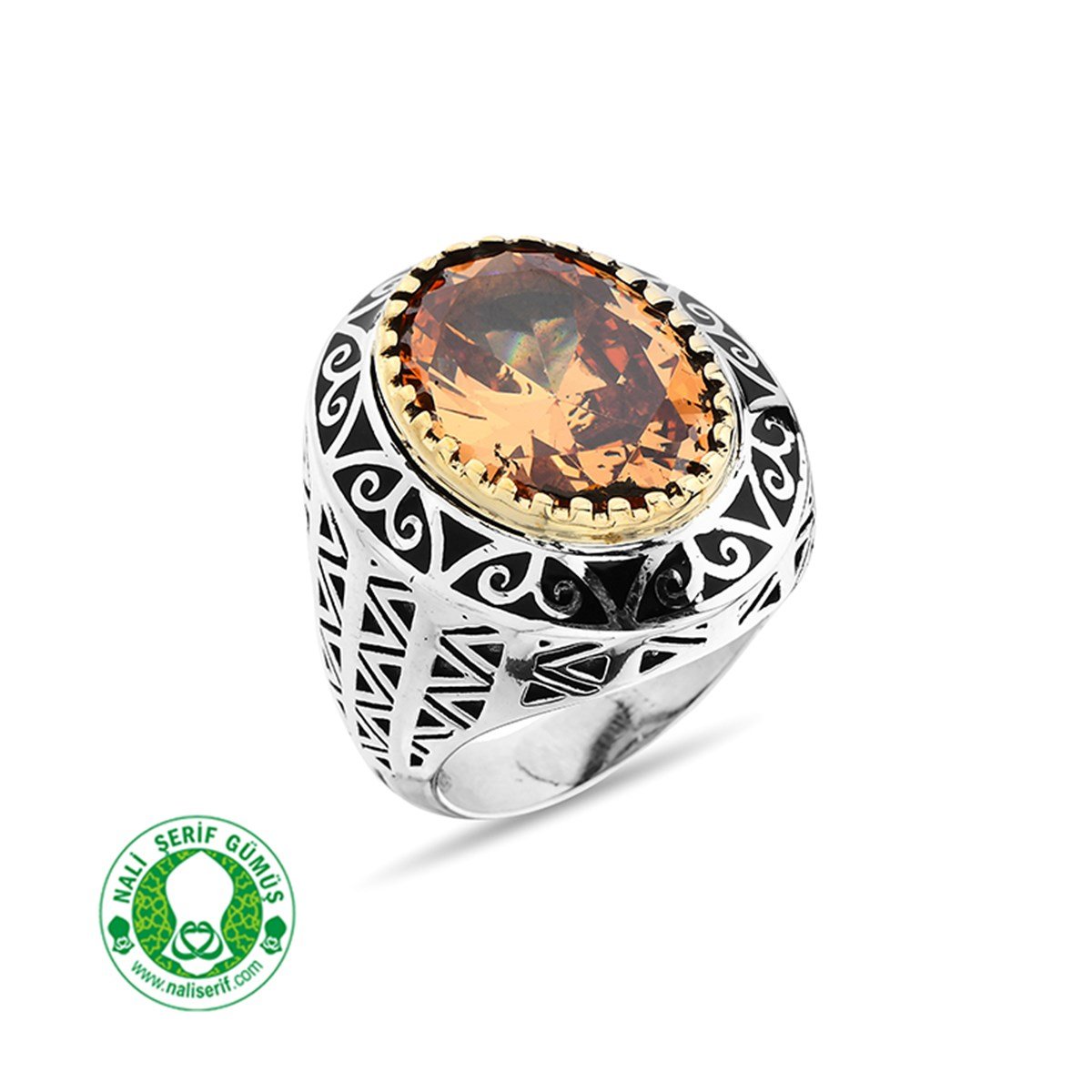 Oval Kasalı Strin Taşlı Salih reis 925 Ayar Gümüş Erkek Yüzük