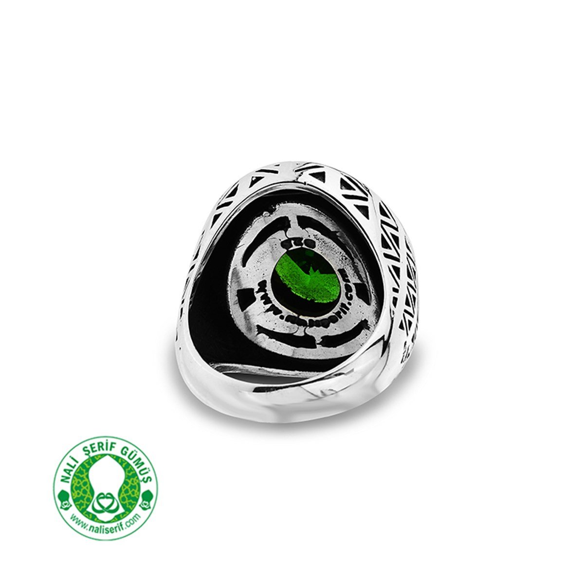 Oval Kasalı Yesil Taşlı Papa 925 Ayar Gümüş Erkek Yüzük